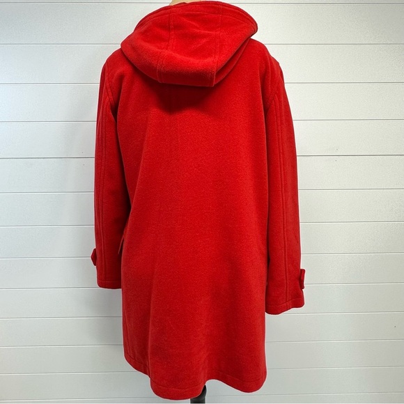 Ralph Lauren Chaps RED Wool Blend Classic Hooded Pea Coat Toggle Closure Sz L - Picture 4 of 8